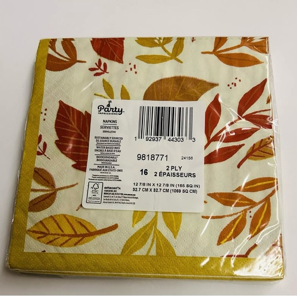 New 48 Fall Napkins Yellow Red Orange Leaves Party Impressions made in the USA - Picture 3 of 9